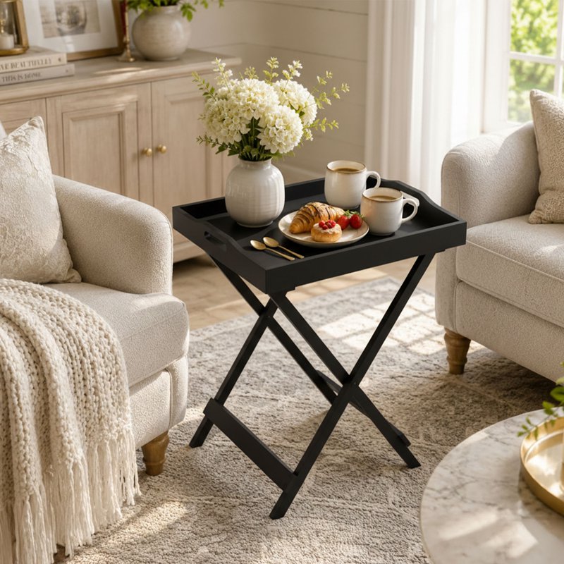 Folding End Table with Removable Tray - Multiple Colors