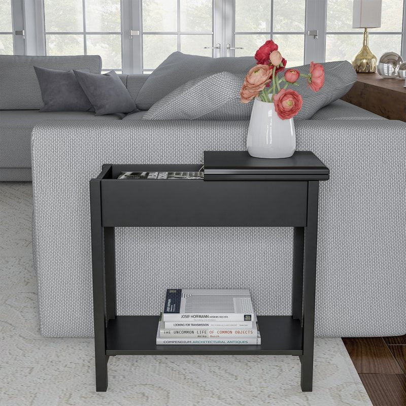 Narrow End Table with Storage Compartment - Modern Slim Design