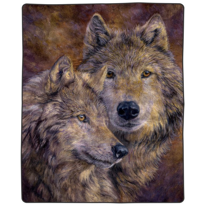 Queen-Size Faux Mink Weighted Blanket with Pair of Wolves - Blue Wolf Decor