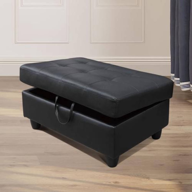 Folding Leather Storage Ottoman Bench with Button Tufted Top