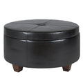 Large Round Tufted Ottoman with Storage - Black & Brown