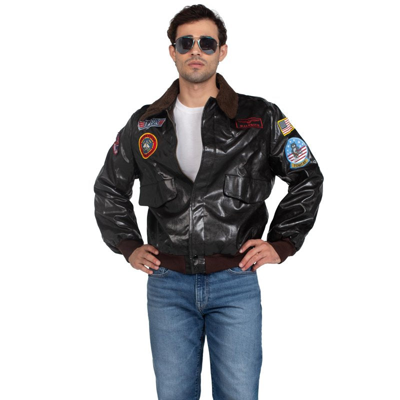 Men's Top Gun Bomber Jacket Brown M - Authentic Costume Outerwear