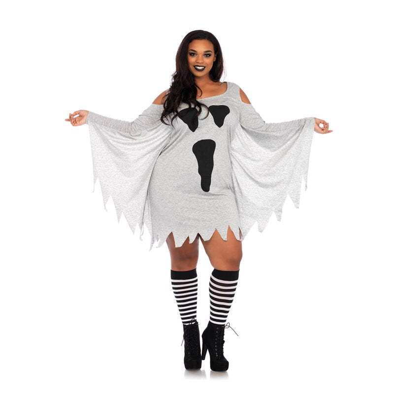 Ghost Women's Halloween Costume Jersey Dress Plus Size Gray 3X-4X