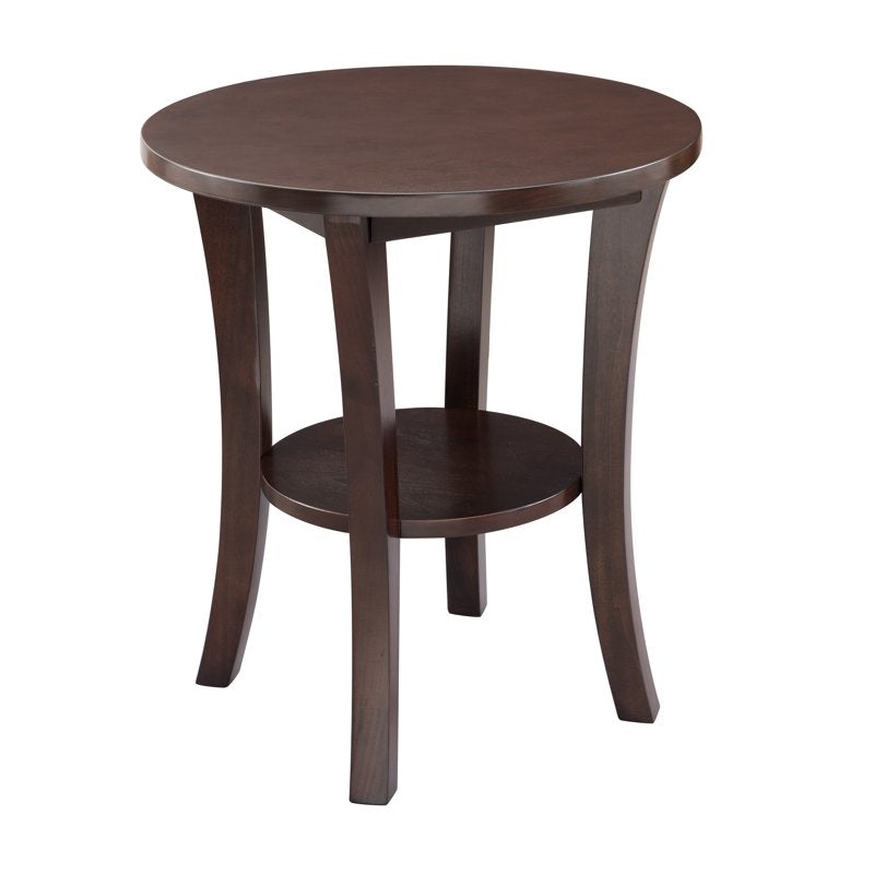 Solid Wood Round End Table with Shelf for Living Room