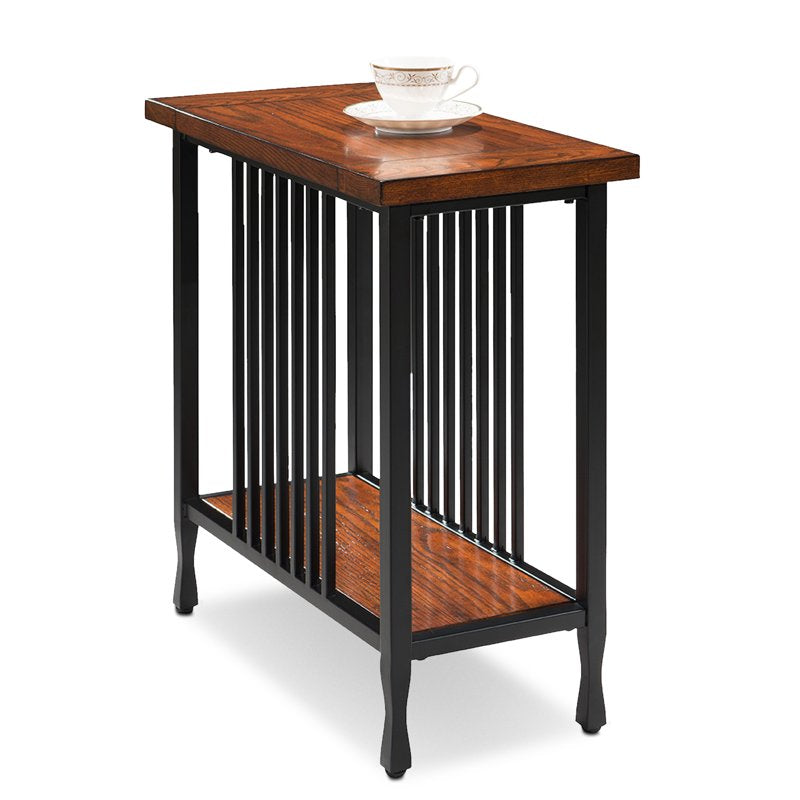 Leick Home Ironcraft Rustic Wood and Metal Narrow Chairside End Table with Shelf - Mission Oak/Matte Black - Variation of THIS listing