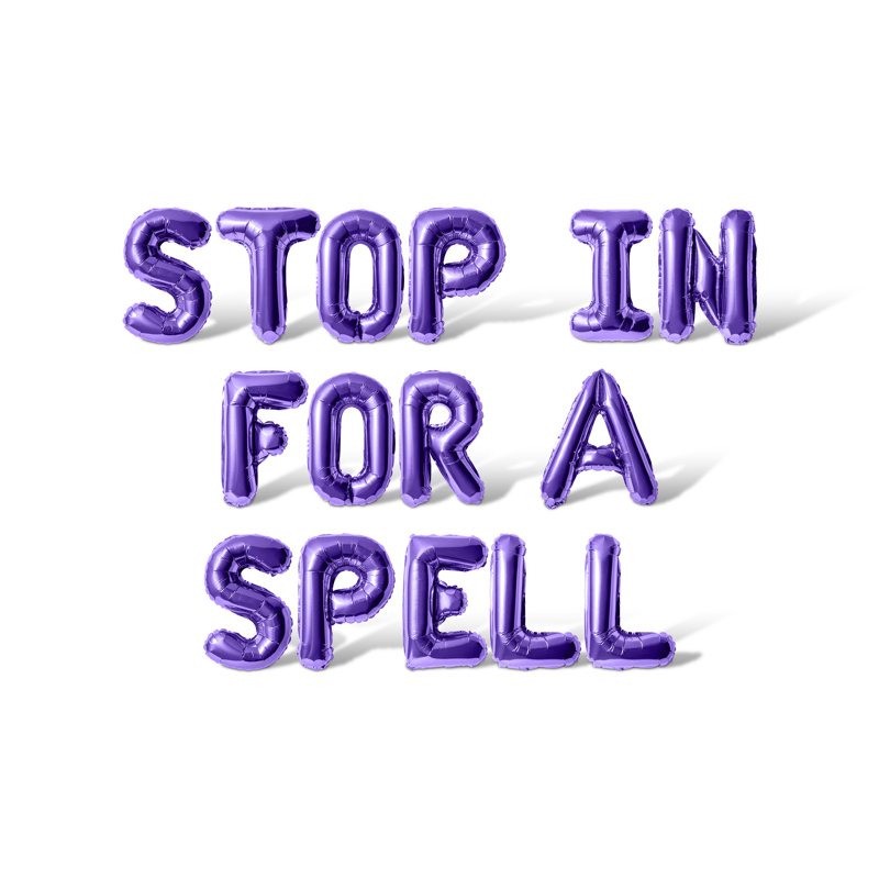 Letter Balloons - STOP IN FOR A SPELL 16-Inch Alphabet Foil Balloon Halloween Banner - Purple