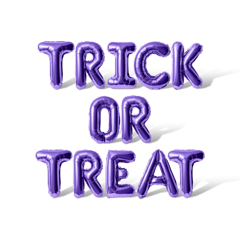 Purple Letter Balloons - Trick or Treat 16 Inch Foil Alphabet Banner for Halloween Party