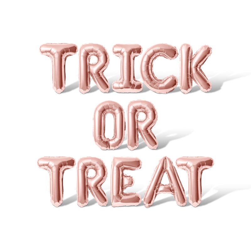 Letter Balloons - Trick or Treat 16 Inch Alphabet Foil Mylar Balloon Halloween Banner Rose Gold