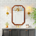 24x36 Inch Round Corner Wooden Mirror - Elegant Solid Wood Frame for Bedroom Bathroom Entryway Brown - Variation of Brown