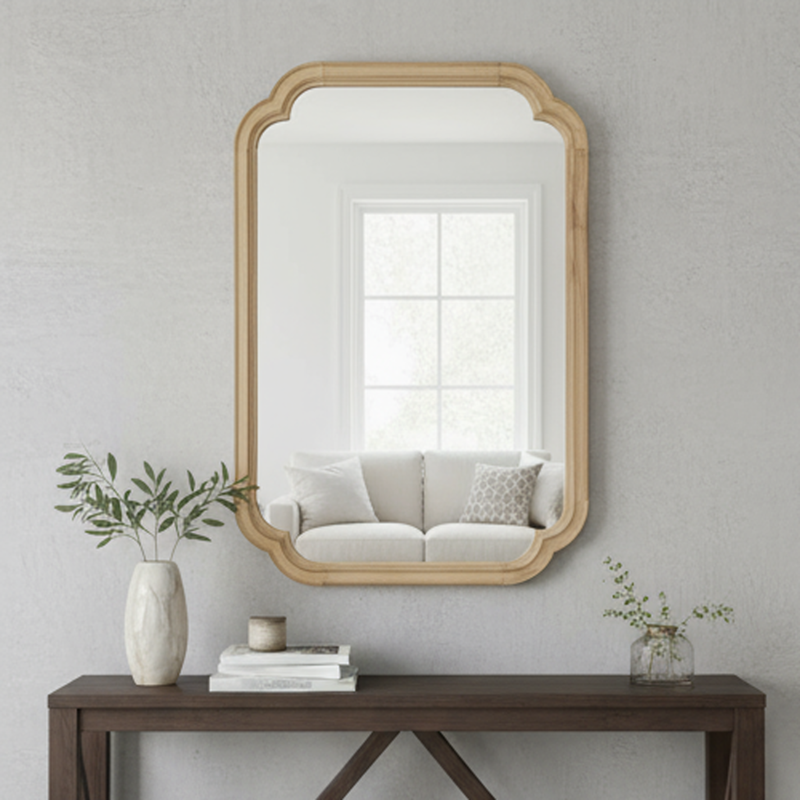 24x36 Inch Natural Solid Wood Frame Mirror - Decorative Wall Mirror for Bedroom & Living Room