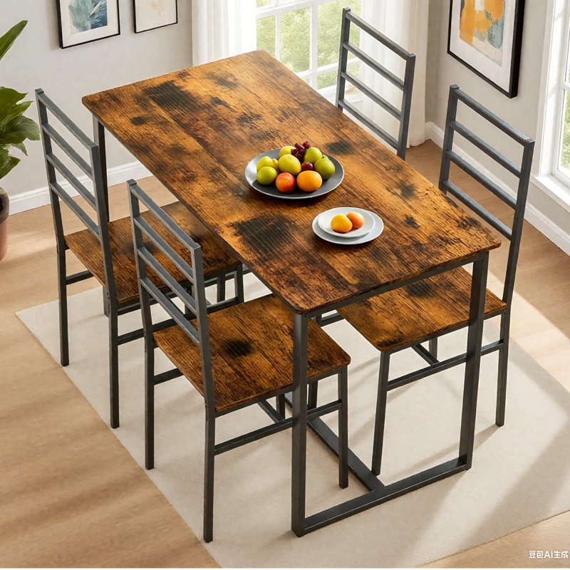 Modern 5-Piece Dining Table Set for 4 - Dark Walnut