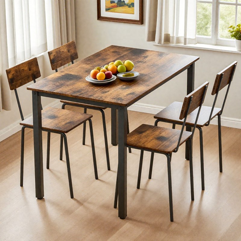 Modern Wooden Dining Table Set for 4 - Dark Walnut 02