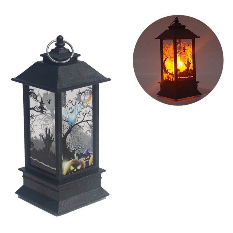 Halloween LED Hanging Lantern with Skeleton & Pumpkin - Poltergeist Variation