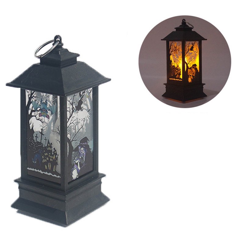 Halloween Lantern LED Hanging Lamp with Skeleton and Pumpkin - Castle Witch Variation