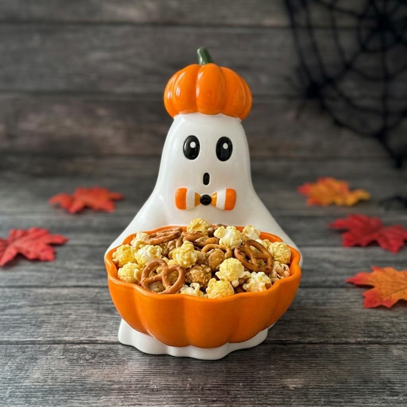 Halloween Ghost Candy Bowl with Pumpkin Hat - 017 Variation - Resin Spooky Party Decor
