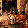 Liamobondopolis Halloween Skeleton Pumpkin Candy Jar with Black Top Hat & Spider - Variation #020