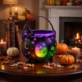 Halloween Witch Cauldron Candy Bowl - Light Up Resin Pot with Purple Starry Sky & LED Glow - Variation #031