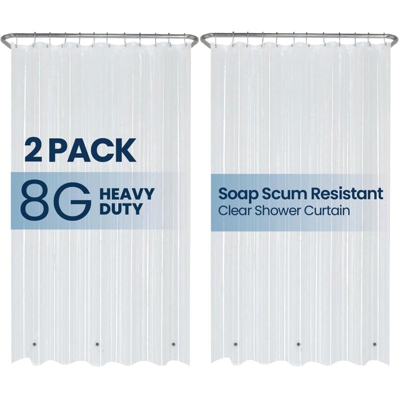 Heavyweight Clear PEVA Shower Curtain Liner 72x72 Inches - 2 Pack, Waterproof & Mold Resistant