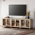 Light Beige 85-Inch TV Stand with 6 Glass Doors & Storage