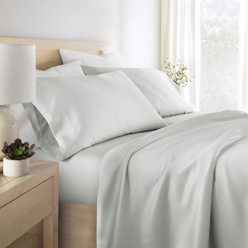 King Rayon from Bamboo Bed Sheet Set - Light Gray Luxury 4-Piece
