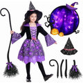 Girls Light-Up Witch Costume Set 3-4T LED Dress Hat Broom Halloween