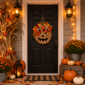 Lighted Burlap Pumpkin Wreath with Remote Control - Fall Door Decor with 8 Light Modes