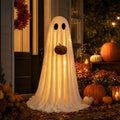 Lighted Ghost Prop Standing Halloween Decoration with Pumpkin, Adjustable Tripod, White, 3.6FT
