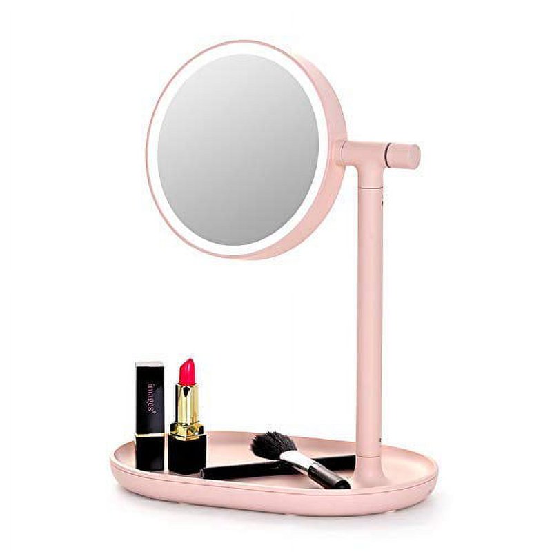 LED Lighted Vanity Mirror with Cosmetic Organizer Tray - Pink