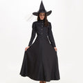 Women’s Medieval Witch Costume with Long Dress and Hat - Black, Medium