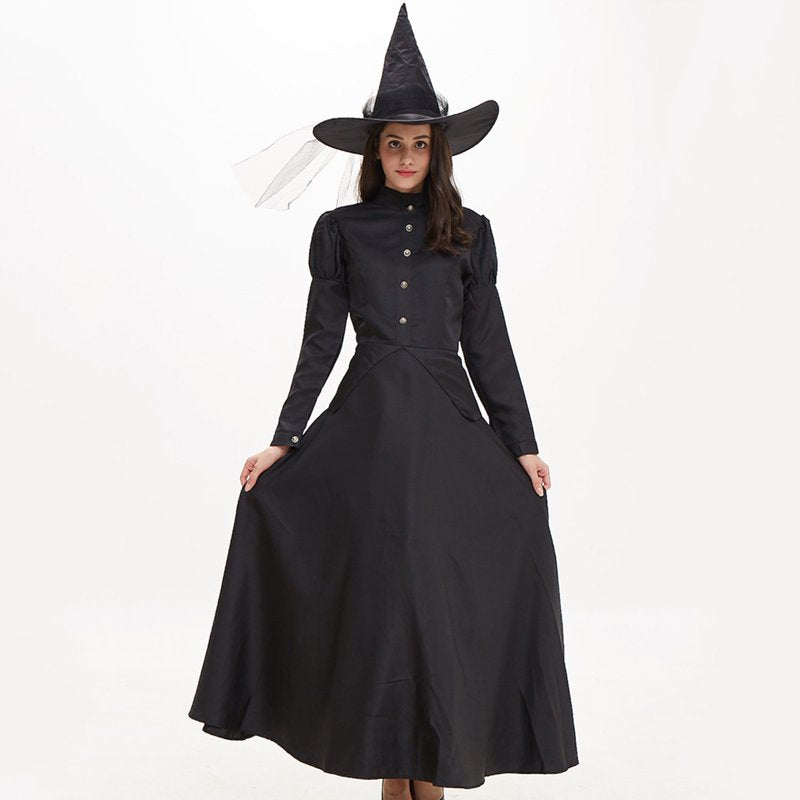 Women’s Medieval Witch Costume with Long Dress and Hat - Black, Medium