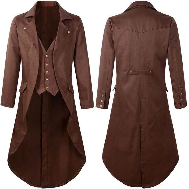 Men's Medieval Tailcoat Jacket Renaissance Costume Gothic Victorian - Solid Color, Medium