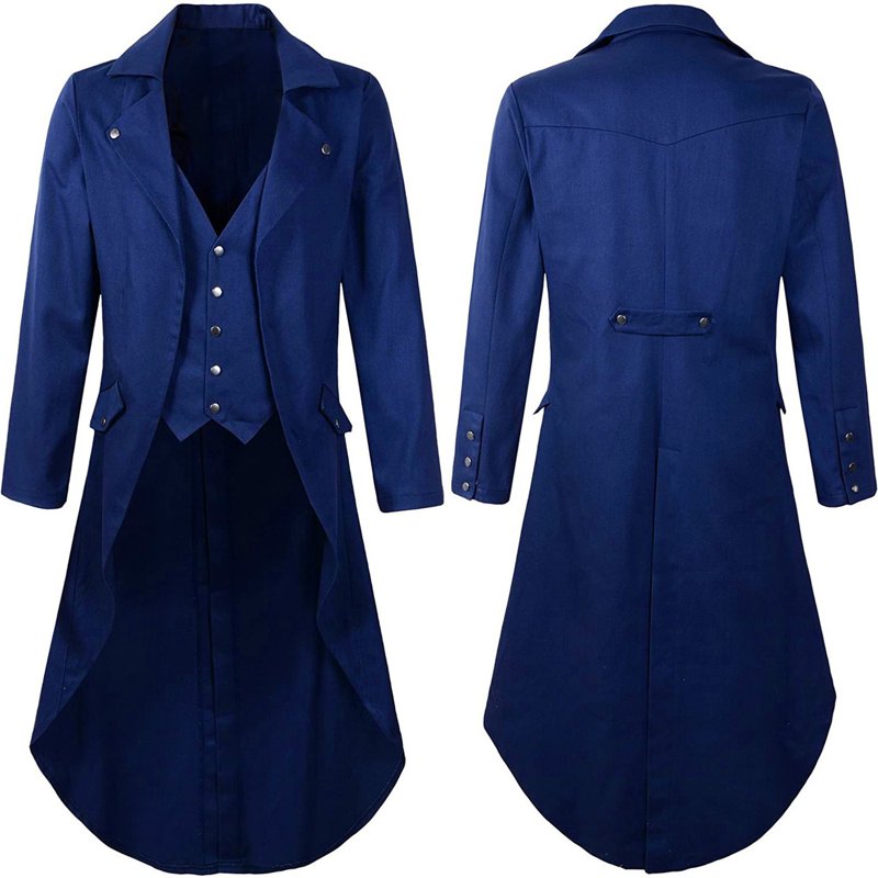 Men's Medieval Tailcoat Jacket Renaissance Costume Gothic Victorian - Blue, Large