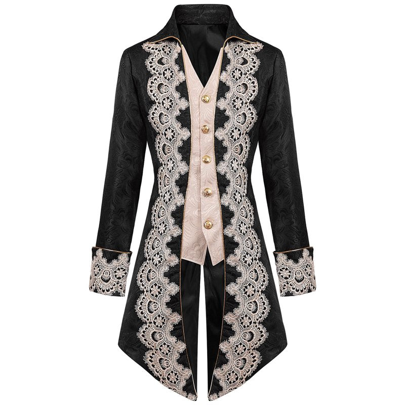 Men's Steampunk Swallow-Tailed Coat Patchwork Gothic Victorian Costume Black S Variation