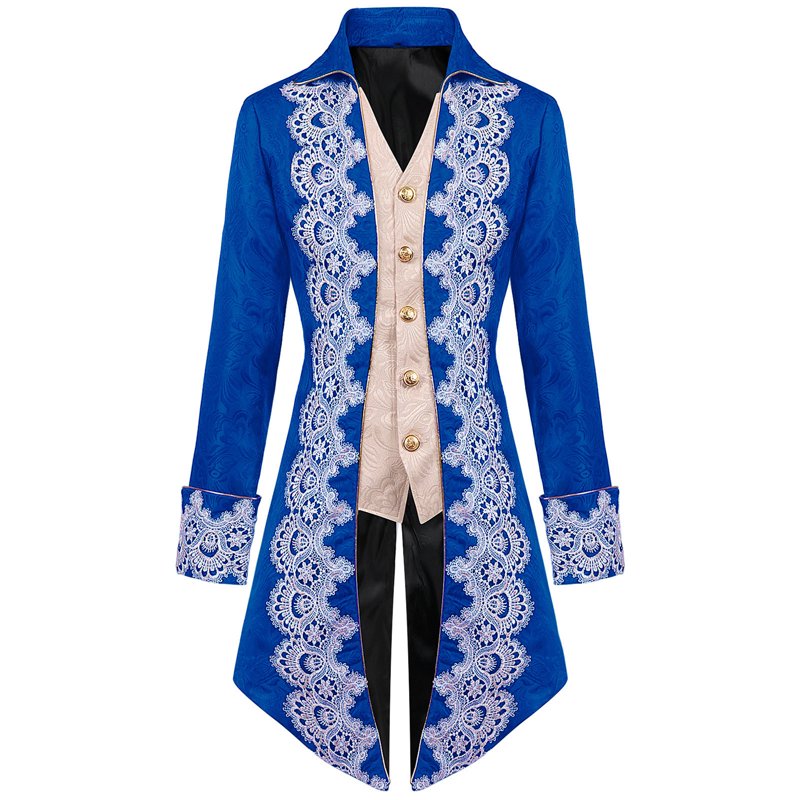 Men's Steampunk Swallow-Tailed Coat Patchwork Gothic Victorian Costume Blue L