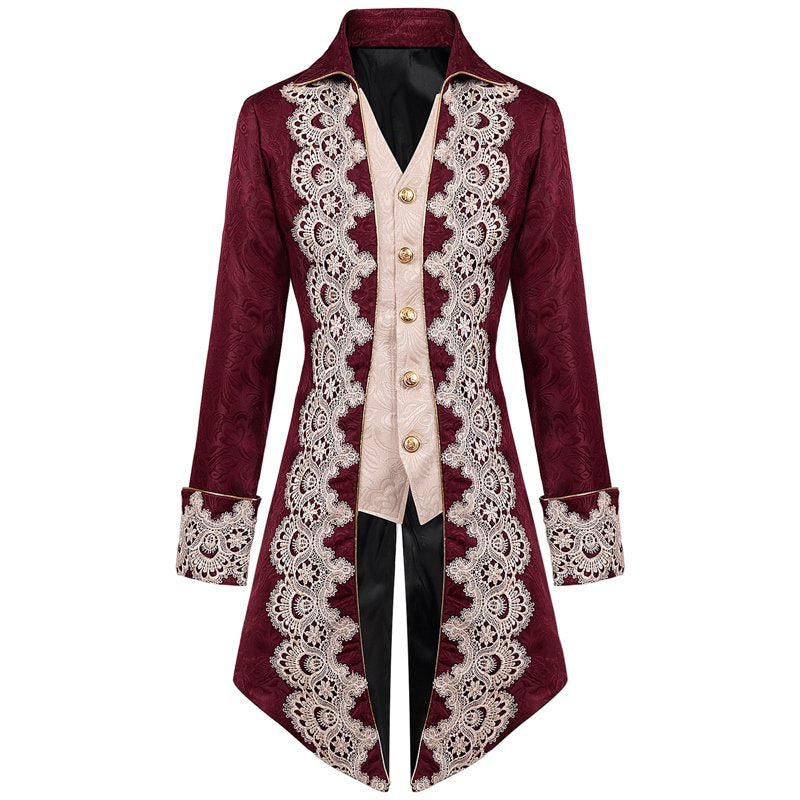 Men's Steampunk Swallow-Tailed Coat - Red, Size S, Gothic Victorian Costume