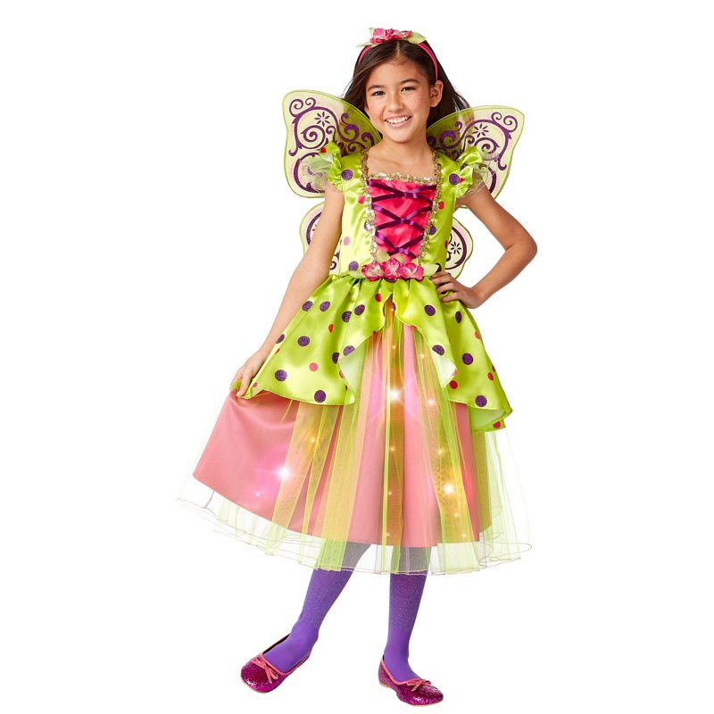 Child Fairy Costume - Light-Up Dress Wings Headband Halloween 8-10 Years