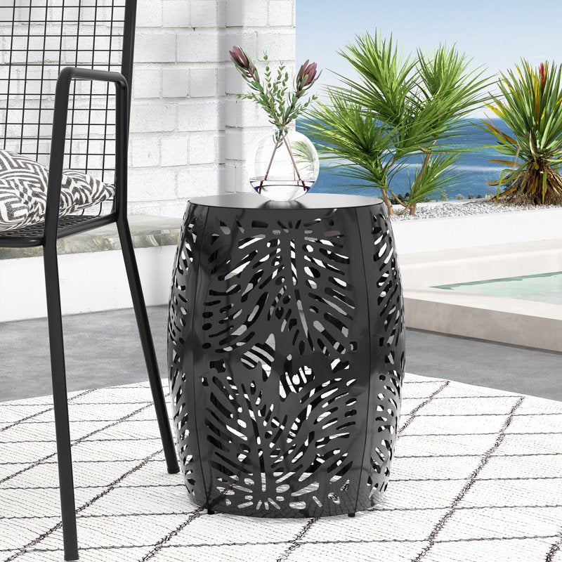 Modern Metal Outdoor Side Table with Iron Cut Design