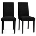 Set of 2 Linen Upholstered Dining Chairs with Solid Wood Legs - Black