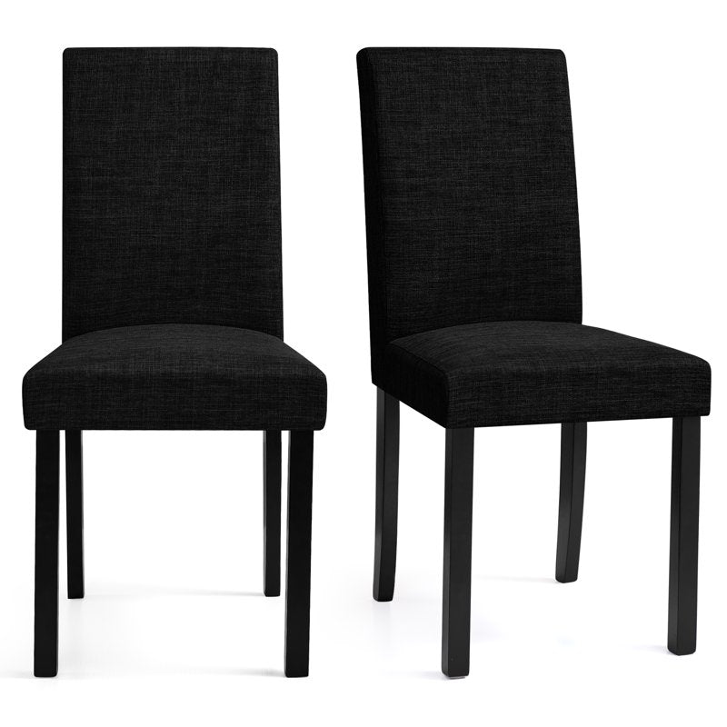 Set of 2 Linen Upholstered Dining Chairs with Solid Wood Legs - Black