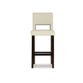 30.5" White Faux Leather Bar Stool with Espresso Wood Legs