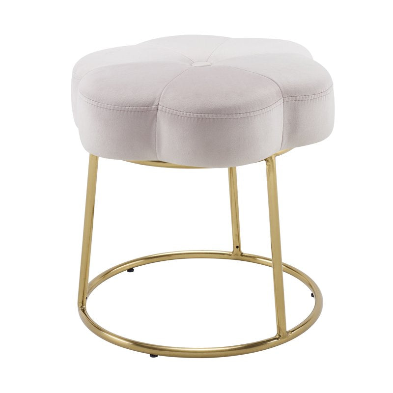 Boho Floral Plush Velvet Stool - Light Pink with Gold Base