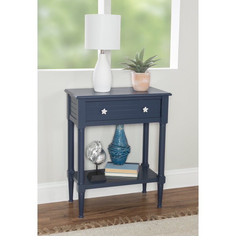 Navy Blue Accent Side Table with Drawer and Shelf - 30.25" Tall