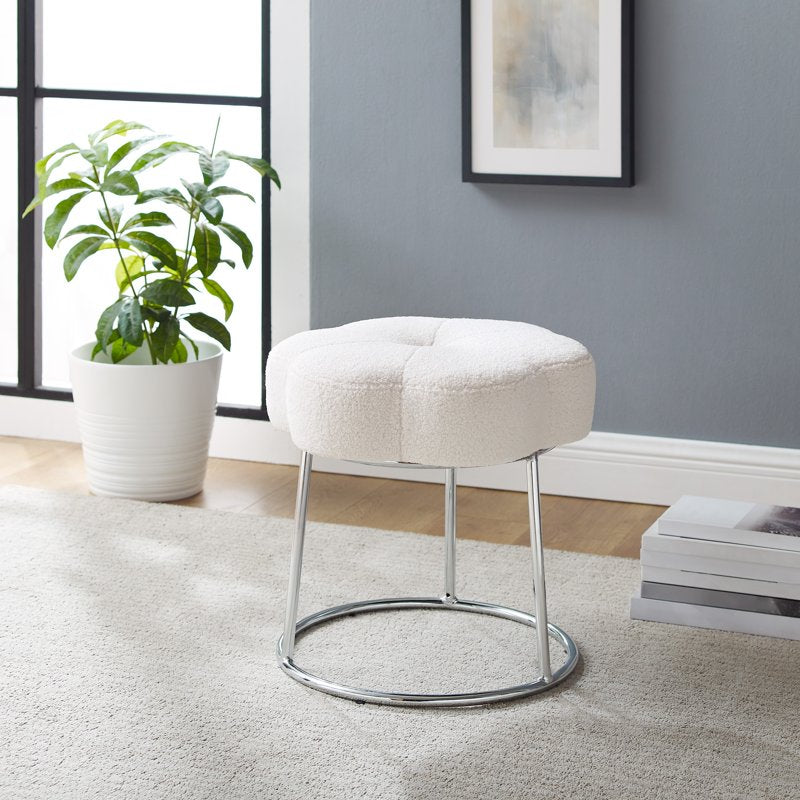 Vanity Stool with Sherpa Faux Fur - White