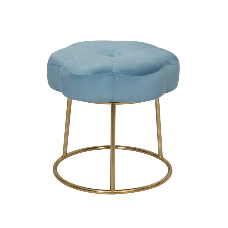 Blue Velvet Flower Shape Vanity Stool with Gold Base