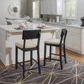 25-Inch Dark Charcoal Wood Counter Stool with Beige Cushion