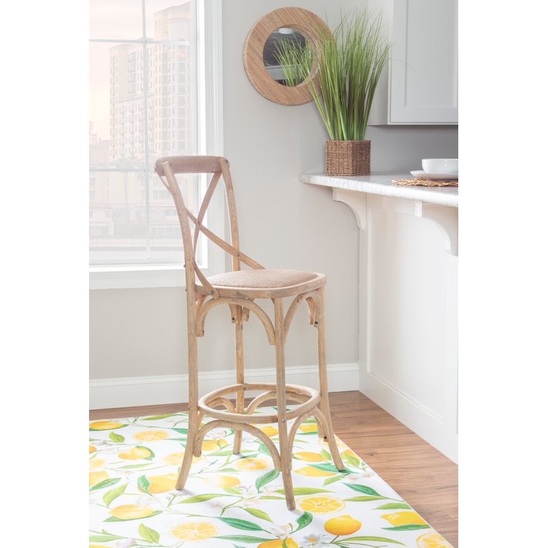 30" Gray Wash Bar Stool with Curved Wood Frame - Vintage Style