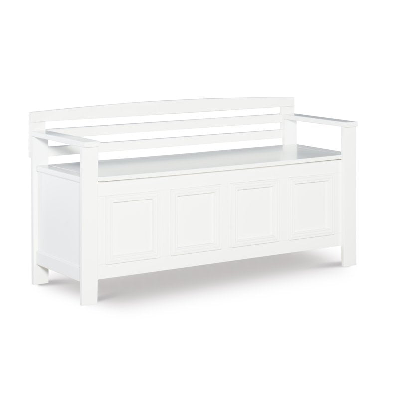 White Ladderback Storage Bench with Flip-Top Lid