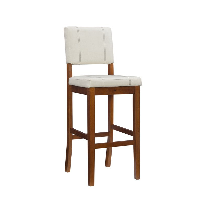 30.5" Cream Faux Leather & Wood Bar Stool - Walnut Legs