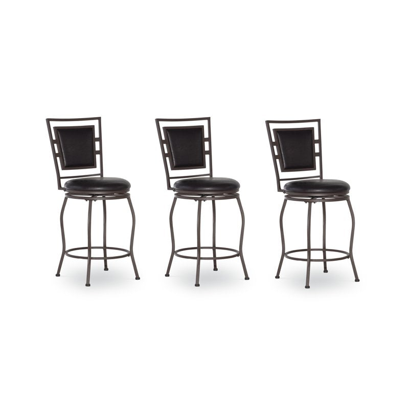 Adjustable Metal Swivel Bar Stool Set of 3 - Brown Faux Leather