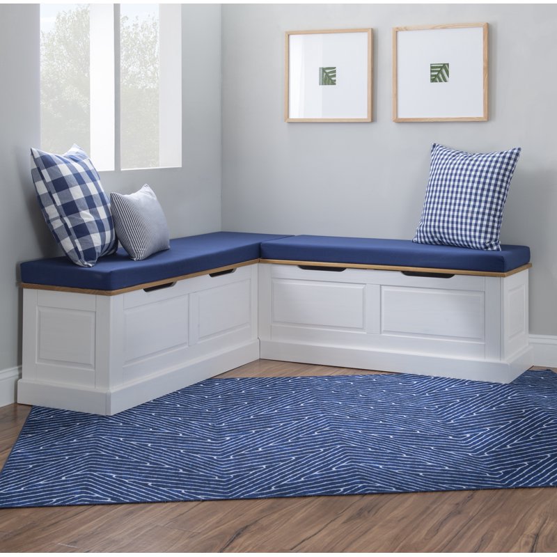 Backless Corner Nook with Storage & Cushion Set - Natural/White/Navy
